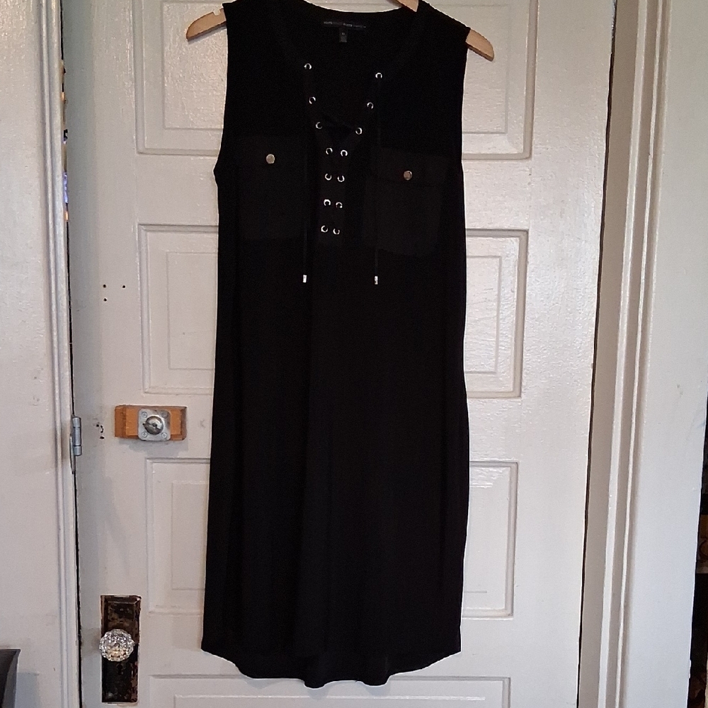 White House Black Market Black Lace-Up Midi Dress